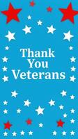Celebration of veterans with a heartfelt message on a vibrant blue background surrounded by white stars photo