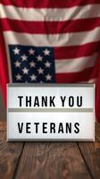 Thank you veterans display with American flag background showcasing gratitude and remembrance photo