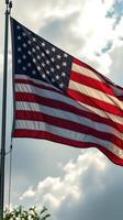 Flag waving against a cloudy sky at a local park during the afternoon photo