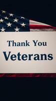 Sign expressing gratitude to veterans with American flag in the background during a commemorative event photo
