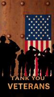 Saluting veterans with a patriotic display featuring an American flag and silhouettes of soldiers in homage photo