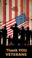 Silhouetted soldiers salute in front of a patriotic backdrop during a Veterans Day commemoration event photo