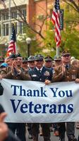 Honoring veterans at a parade with gratitude in a vibrant downtown setting during a clear autumn day photo