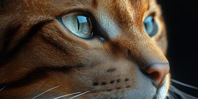 Close-up view of a cat highlighting its striking eyes and facial features in a soft light setting photo