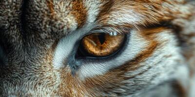 Close up view of a tiger's eye showcasing its vivid colors and intricate patterns in the wild, capturing a moment of nature's beauty photo