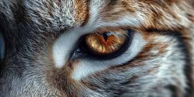 Close-up view of a tiger's striking eye showcasing its powerful gaze and intricate fur patterns in natural light photo