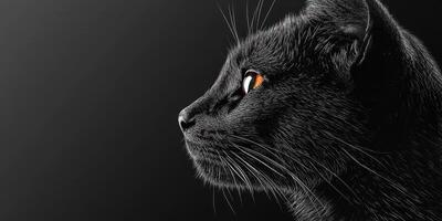 Elegant side profile of a black cat against a dark background showcasing its striking features and piercing eyes photo