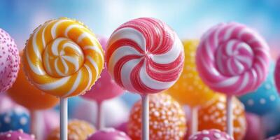 Colorful lollipops and candy pops arranged attractively at a festive event celebrating sweets and treats photo