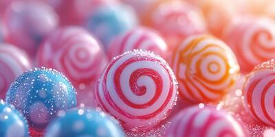 Colorful candy swirls create a vibrant and playful atmosphere for sweets enthusiasts at a dessert fair photo