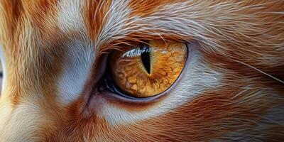 Close-up view of a cat's eye showcasing intricate details and vibrant colors in natural light photo