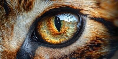 Close-up of a tiger's eye showcasing intricate patterns and vibrant colors in natural light photo