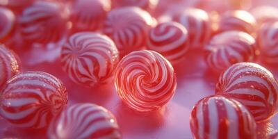 Colorful swirl candies scattered on a shiny surface create a festive and cheerful atmosphere in a bright setting photo
