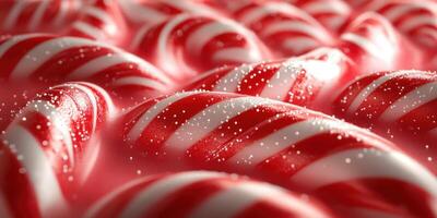 Swirling red and white candy canes surrounded by a soft white powder on a festive backdrop photo