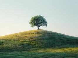 Alone tree on hill in different season, minimalistic photograph photo