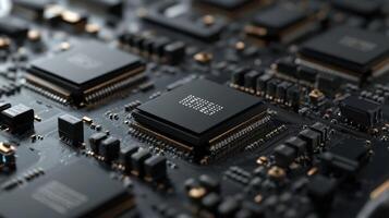 Cpu processing data on motherboard with integrated circuit and electronic components photo