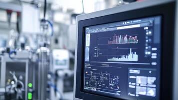 Computer monitor showing industrial process control data in modern factory photo