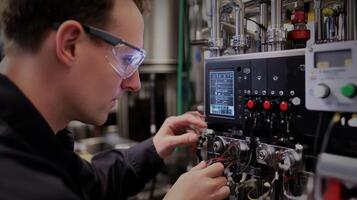 Scientist working on control panel in laboratory setting photo