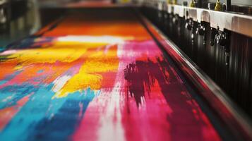 Industrial textile printing machine creating vibrant and colorful fabric photo