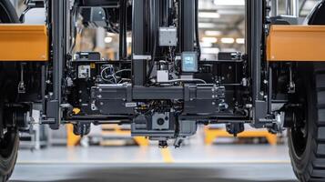 Automated guided vehicle showing navigation camera and sensors in a modern factory photo