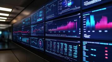 Big data analysis wall showing monitoring progress and financial analytics photo