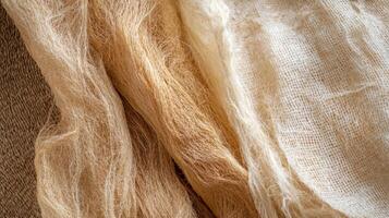 Ramie fiber and fabric creating a natural textile background photo