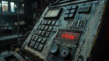 Old dusty control panel showing error in industrial factory photo