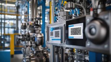 Qr codes displaying on control panel in industrial factory setting photo
