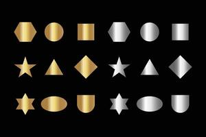Golden and silver glossy color badges of different geometric shapes vector