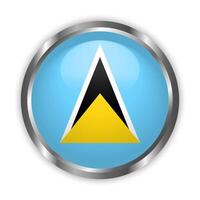 Saint Lucia national flag button with silver frame. Saint Lucia round badge icon vector