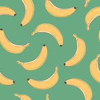 Banana fruit seamless pattern. Bananas on green background vector