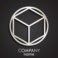 cube in circle 3d linear silver logo vector