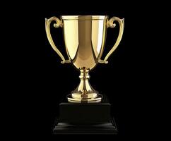 Shiny golden trophy displayed on a black pedestal, symbolizing achievement in competitions and sports events photo
