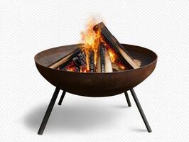 Warming flames dance in a metal fire pit filled with logs, creating a cozy atmosphere for gatherings photo