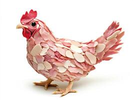 Creative chicken sculpture made of sliced deli meats on a white background showcasing unique artistic expression photo