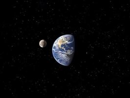 View of Earth and its Moon from space showing beautiful details of the planet and the cosmic environment photo