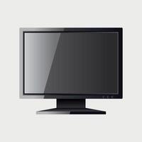 black and white icon of modern lcd computer desktop monitor on white background vector
