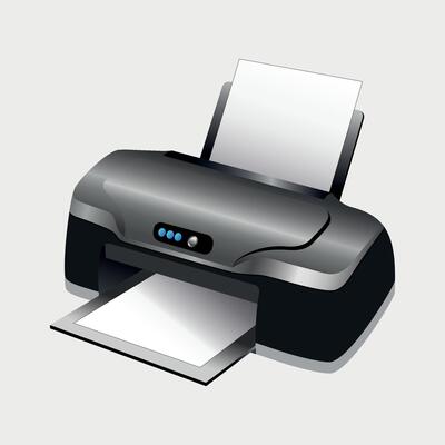 inkjet color office printer icon with paper on white background