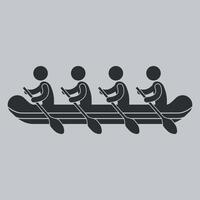 black and white icon of a sports boat with rowers on a white background vector