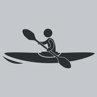 black and white icon of a boat kayak with a rower on a white background vector