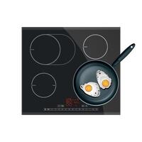 Electric induction cooker with frying pan top view on white background vector