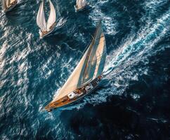 Sailing boats navigate azure waters during a sunny day, showcasing classic wooden yachts in full sail photo