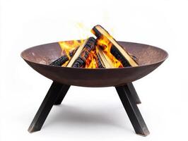 Fire pit with burning logs creating a cozy atmosphere for outdoor gatherings in a backyard setting photo
