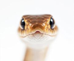 Close-up view of a snake showcasing intricate scales and captivating eyes indoors under bright lighting photo