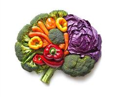 Unique vegetable arrangement resembling a human brain forming a colorful, healthy display of produce photo
