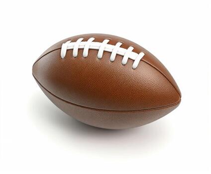 Unique brown football resting on a flat surface with laces visible in a well-lit environment photo