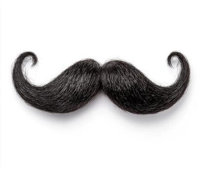 Unique black mustache designed with a stylized curve displayed on a white background for creative themes photo