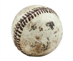 Worn baseball displaying signs of extensive use and weathering found in an outdoor setting photo