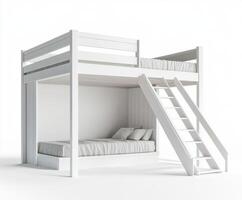 Modern white bunk bed design with a slide and spacious bottom area for kids photo