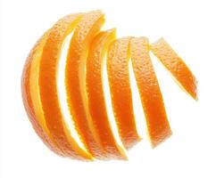 Slices of fresh orange peel arranged creatively against a bright background photo