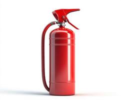 Red fire extinguisher designed for emergency situations placed on a neutral background photo